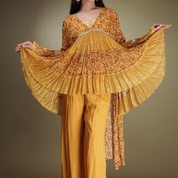 Breathe by Aakanksha Singh Floral Printed Empire Sequinned Silk Georgette Top With Palazzo-picture-36