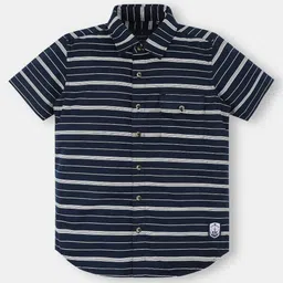 Infinity Boys Tailored Fit Horizontal Striped Spread Collar Casual Cotton Shirt-53