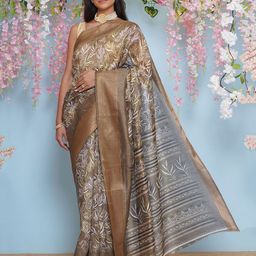 LABEL KASHI Floral Printed Woven Design Zari Banarasi Saree-picture-56