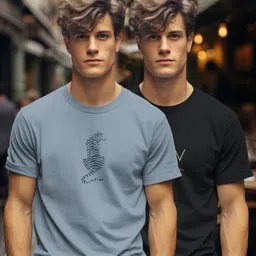 BULLMER Men Pack Of 2 Graphic Printed Round Neck Cotton T-shirts-image-4