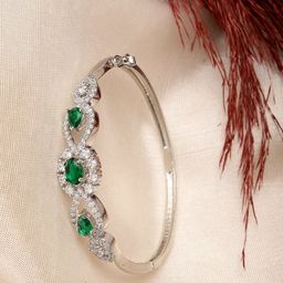 ZENEME Women Brass American Diamond Rhodium-Plated Bangle-Style Bracelet-image-60