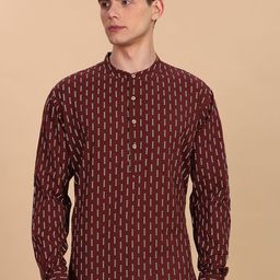 Anouk Abstract Printed Band Collar Straight Cotton Short Kurta-18