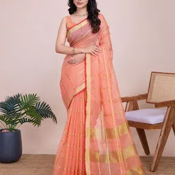 KALINI Checked Zari Designer Chanderi Saree-51