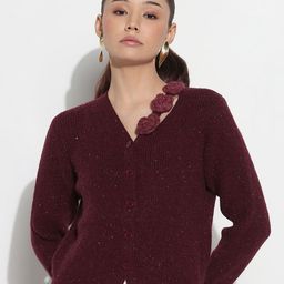 SHOWOFF Women Ribbed Applique Cardigan-21