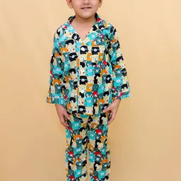 Biglilpeople Kids Graphic Printed Lapel Collar Night suit-image-94