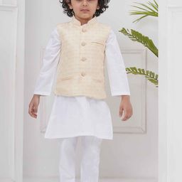 Sethukrishna Boys Mandarin Collar Straight Kurta With Pyjama & Nehru Jacket-34