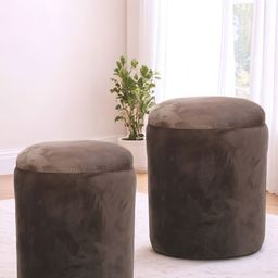 Ikiriya Pack Of 2 Brown Wooden Round Ottomans-image-9