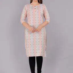 ASANSHI Striped Round Neck Cotton Straight Kurta-image-22