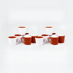 Storepedia Red & White 12 Pieces Glossy Ceramic Tea Cups 150ml Each-10