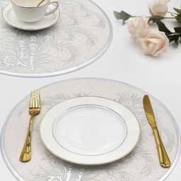 LooMantha White & Silver Toned 2 Pieces Ethnic Motifs Textured Table Placemats-13