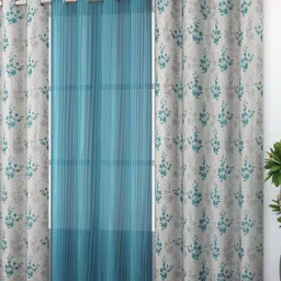 Galaxy Home Decor Blue& White 3 Pieces Floral Printed Sheer Long Door Curtains-image-93
