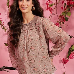 QUIERO Women Embellished Peter Pan Collar Chiffon Top-picture-21