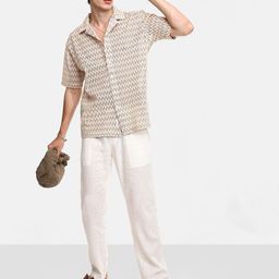 Campus Sutra Men Comfort Cuban Collar Geometric Printed Cotton Oversized Casual Shirt-image-80