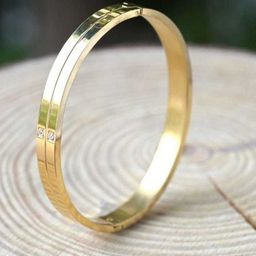 LAKSH Men Stainless Steel Gold-Plated Kada Bracelet-image-3