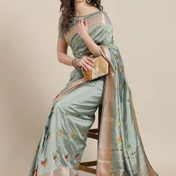 DIVASTRI Embellished Embroidered Silk Cotton Saree-image-99