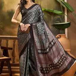 Sangria Printed Ajrakh Saree With Blouse Piece-6