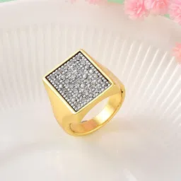 MEMOIR Men Gold-Plated Cubic Zirconia Studded Finger Ring-16