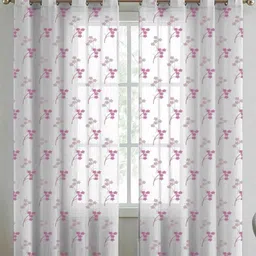 Aura Pink & White 2 Pieces Floral Embroidered Door Curtains-image-43
