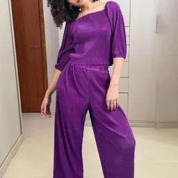 DressBerry Textured Off Shoulder Neck Top With Palazzos Co-Ords-image-30
