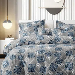 Bajo's Grey & Blue Geometric 350 TC King Bedsheet with 2 Pillow Covers-image-42