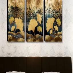 Myntra Elegant Homes Black & Gold-Toned 3 Pieces Floral Printed Wooden Wall Paintings-image-94