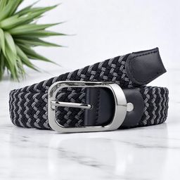 CRUSSET Unisex Black & Grey Braided Belt-image-2