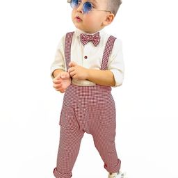 Belliza MAROON Baby Boys & Baby Girls Shirt Dungaree-image-89