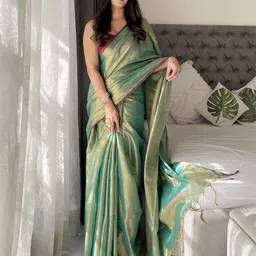 Anouk Women Woven Design Tissue Saree-image-73
