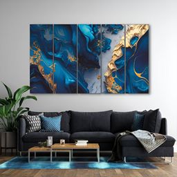 The Castle Decor Blue & Brown 5 Piece Wood Other Wall Paintings-image-98