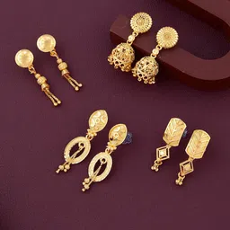 Anouk Set Of 4 Gold-Plated Circular Shaped Drop Earrings-picture-15