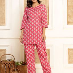 DHANOTA Women Printed Pure Cotton Top With Trousers Co-Ords-image-87