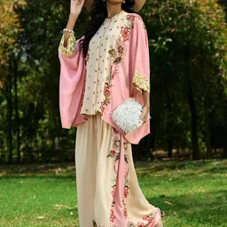 VERB BY PALLAVI SINGHEE Floral Embroidered Top & Trousers Co-Ord Set-image-8