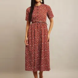 Moda Rapido Women Floral Printed Cotton Fit & Flare Midi Dress-picture-16