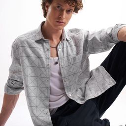 HIGHLANDER Men Relaxed Fit Windowpane Checked Spread Collar Cotton Casual Shirt-picture-26