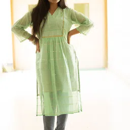 Uttariya Women Checked Bell Sleeve Fit & Flare Midi Dress-image-62