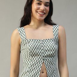 Oxolloxo Check Printed Smocked Button Down Seersucker Dobby Top-image-75