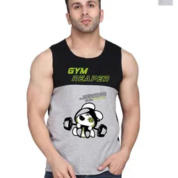 SLOWLORIS Pack Of 2 Printed Round Neck Bio-Wash Cotton Gym Vests-picture-45