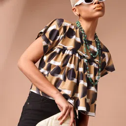 MILOST Women Geometric Printed Round Neck Boxy Top-picture-22