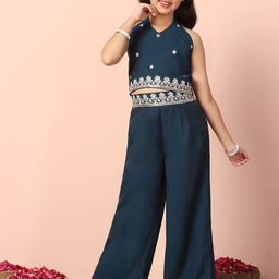 FASHION DREAM Girls Ethnic Motifs Embroidered Regular Chanderi Silk Top with Palazzos-picture-40