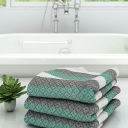 Aura Green & Grey 3 Striped Cotton 210 GSM Bath Towel-27