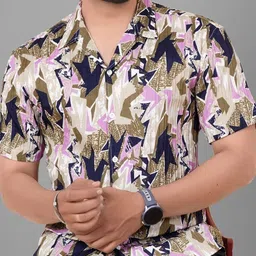 Metronaut Men Cuban Collar Abstract Printed Cotton Casual Shirt-image-31