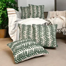 LUSHLYF Green & White Set of 5 Quirky Square Cushion Covers-11