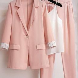 Alamode By Akanksha Peach Florine Summer Set Top & Trousers with Blazer-13