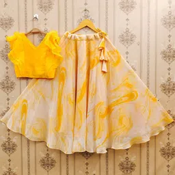 JOVK DESIGN Girls Tie And Dye Printed V Neck Georgette Blouse & Lehenga-picture-42
