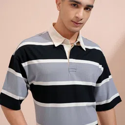 HIGHLANDER Men Striped Polo Collar Drop-Shoulder Sleeves T-shirt-picture-30