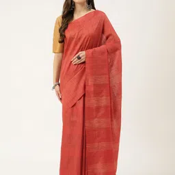 DECKEDUP Striped Ikat Saree With Blouse Piece-image-10