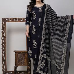 BAIRAJ Women Ethnic Motifs Printed Regular Kurta with Trousers & With Dupatta-picture-9