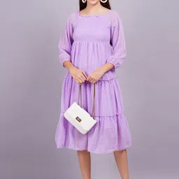 OH MI DIOS Puff Sleeve Georgette Empire Midi Dress-image-91