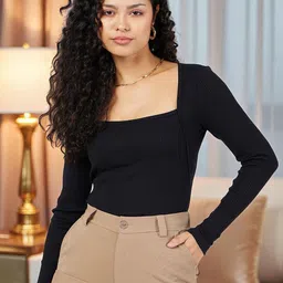 IUGA Women Ribbed Square Neck Long Sleeves Top-image-69