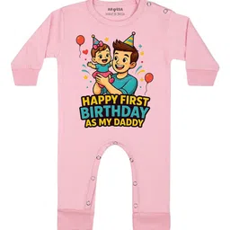 Arvesa Happy First Birthday As My Daddy Printed Bodysuit-image-48